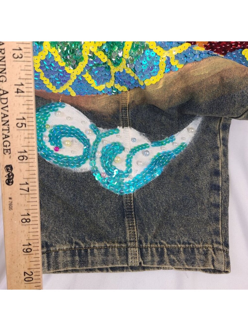 Kitmaple Denim Bib Overalls With Colorful Sequin Dragon Embroidery S-M - Picture 8 of 12